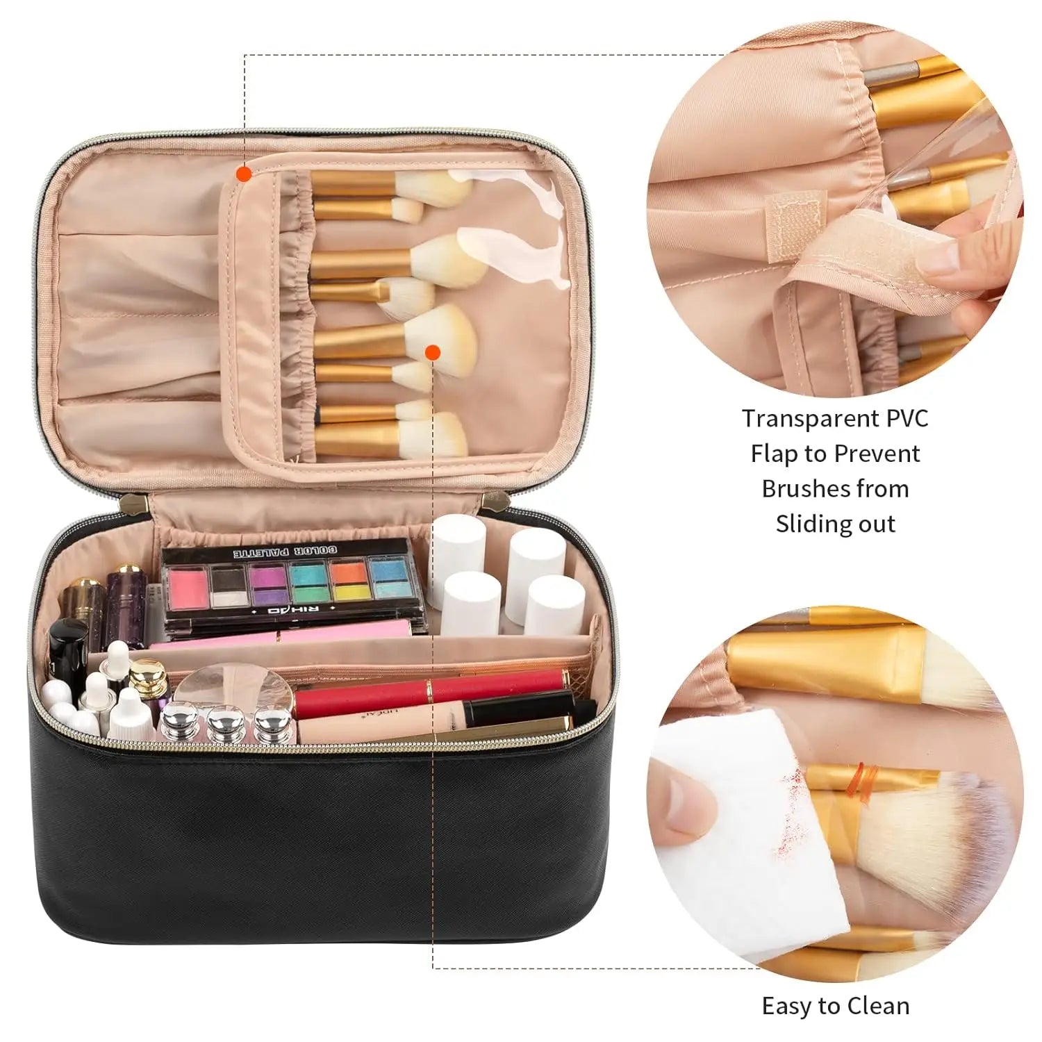 Makeup Bag Portable Cosmetic Bag Large Capacity Travel Makeup Case Organizer Black For Women Toiletry Bag for Girls Traveling.