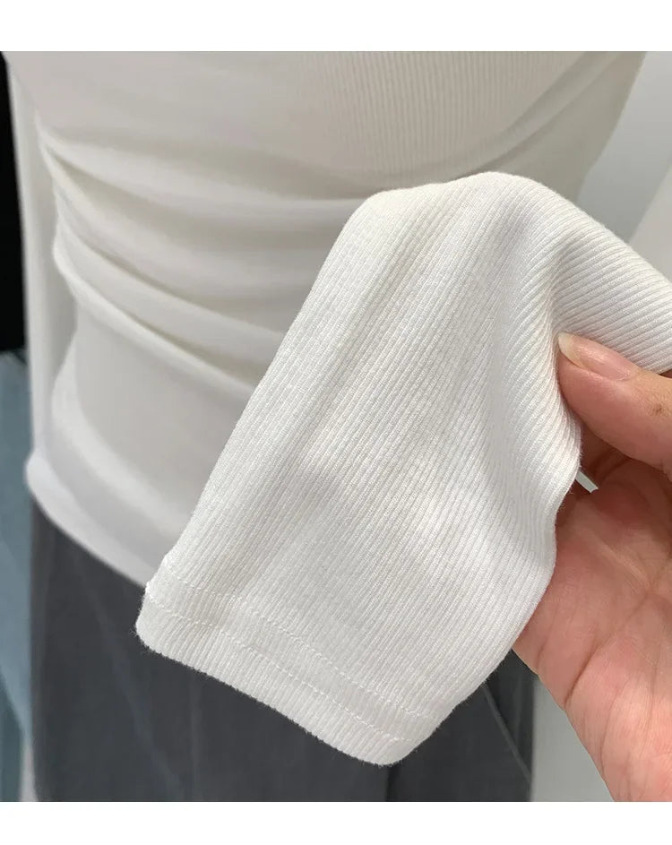 Off-The-Shoulder Long Sleeve T-Shirt Women's Early Autumn New Slimming Design Korean Style Sweet And Spicy Fashion Tops