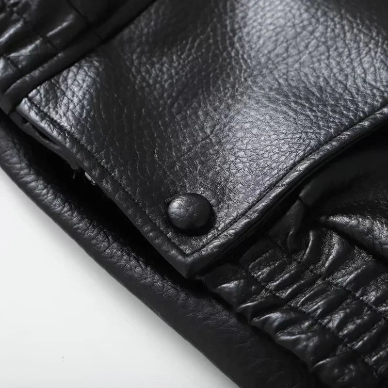 ETJ 2025 neue Damenmode, lockere Version der Stehkragen-Kunstlederjacke, Streetstyle, coole, hübsche Lederjacke