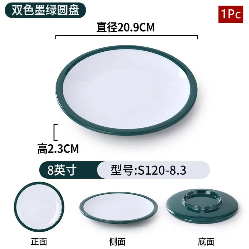 1Pc Commercial Melamine Tableware Household Plastic Dinner Plates Round Barbecue Salad Dishes Plate Kitchen Accessories