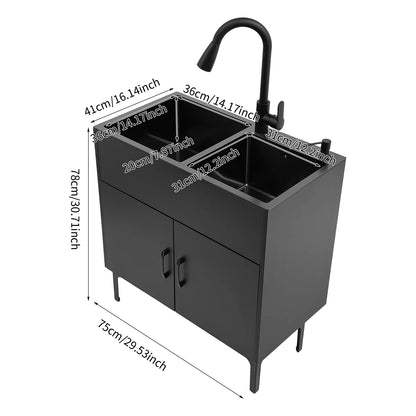 Wäschewaschbecken aus Edelstahl 201, Wäschewaschbecken mit ausziehbarem Wasserhahn, Waschbecken mit Schrank für Küchen, Restaurants, Dessertgeschäfte
