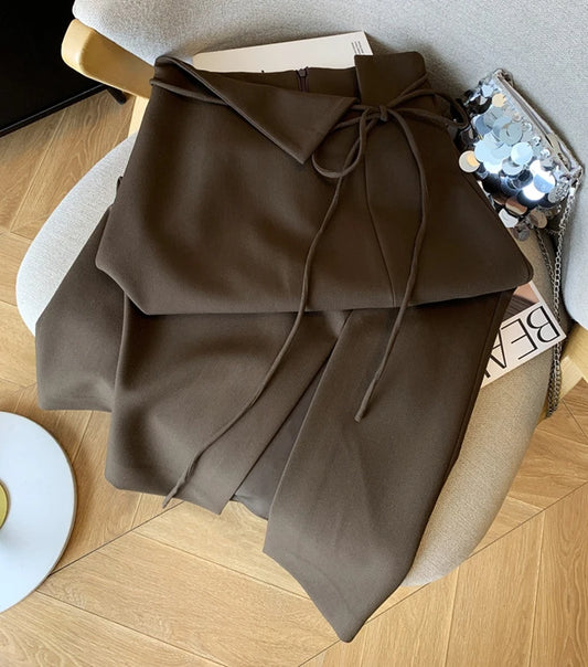 Elegant Slit Midi Skirt Women Fashion Black Bandage Split Suit Skirts  Office Ladies Korean Casual A Line Streetwear Skirt New.