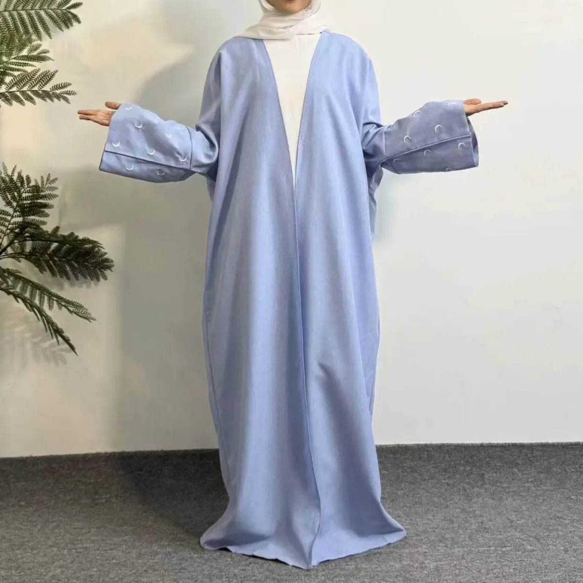 Muslimische Abayas lose Kaftan Frauen islamische Kleidung Mond Stickerei offene Front Abaya Langarm Maxi Länge Kleid Frauen Jilbabs.
