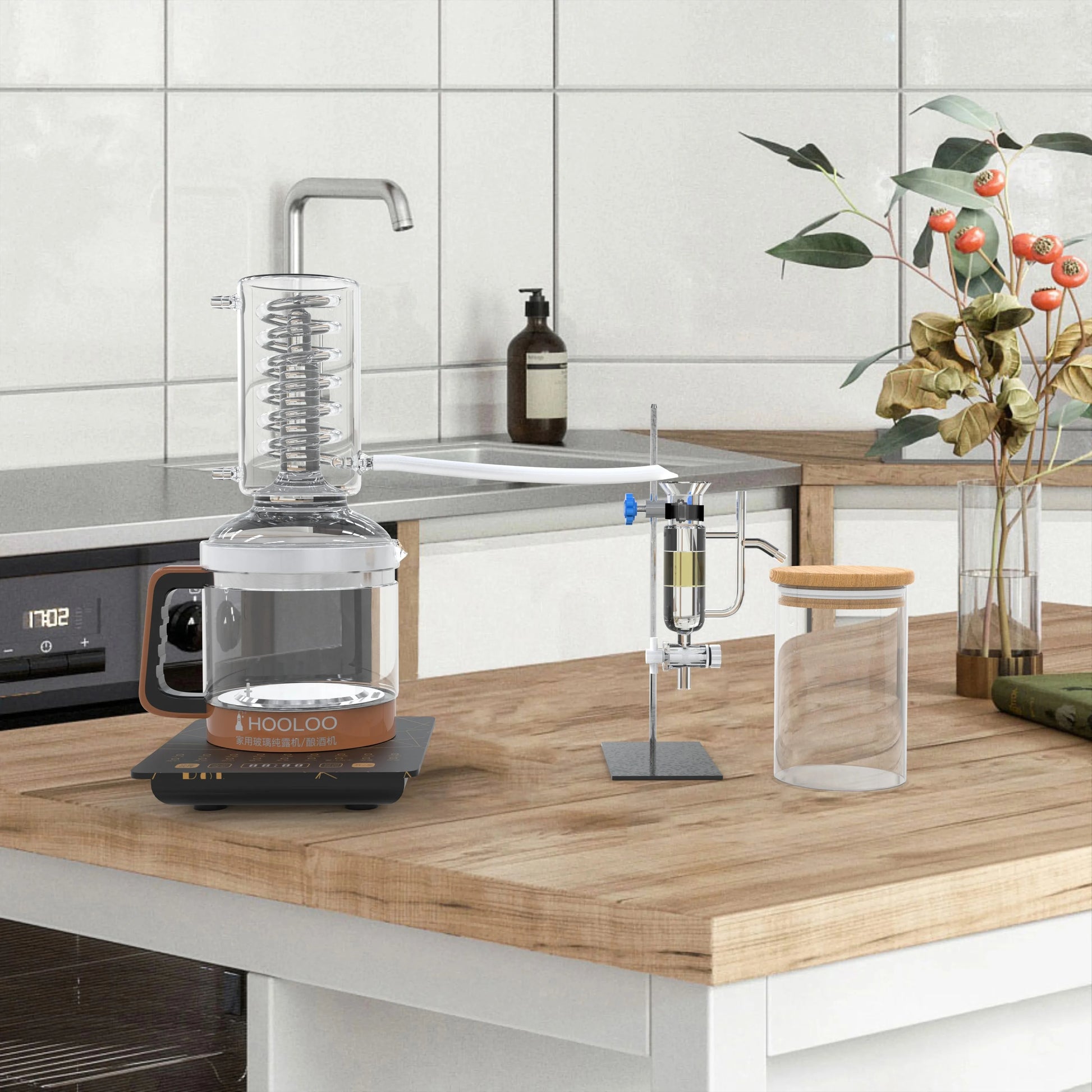 HOOLOO 2.4L Water Distiller Distillation Kit Home Fragrance Distillation Device Hydrosol & Essential Oil Distiller Equipment.