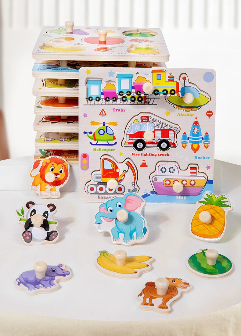 Montessori Baby Toys Wooden 3d Puzzle Cartoon Animal Intelligence Jigsaw Puzzle Early Learning Educational Toys for Children.