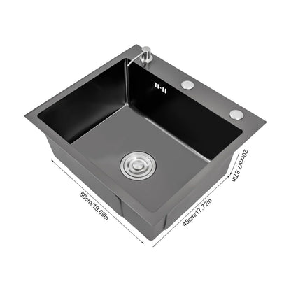 Stainless Steel Sink Kitchen Single Bowl Sink 50 x 45 cm Matte Black with Pipe & Soap Dispenser