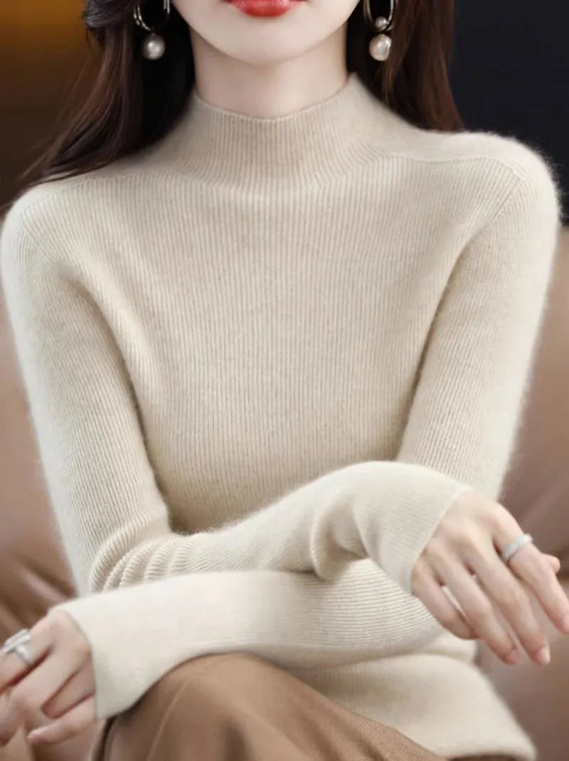 Solide Hälfte Rollkragen Stricken Pullover Frauen Herbst Winter Koreanische Langarm Pullover Mode Alle Spiel Dicke Warme Dünne Jumper Neue.