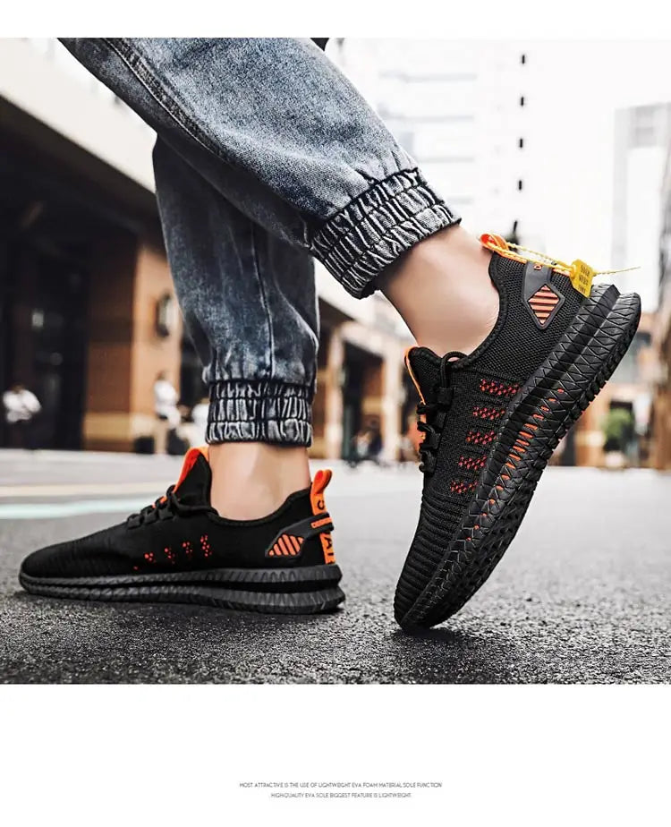 Men's sneakers lace-up flying woven through casual shoes vulcanized lightweight flat comfortable running shoes plus size 48.