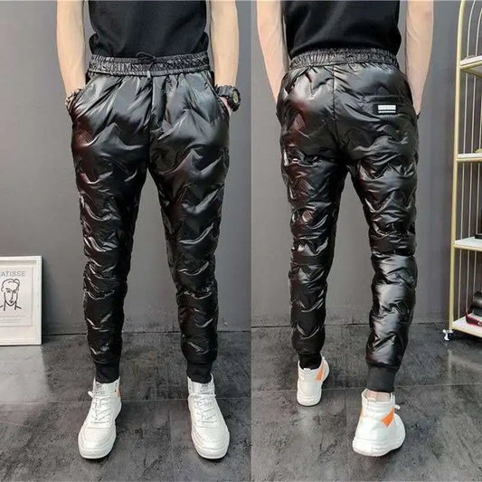 2022 New Men Shiny Winter Down Pant Thick Warm Sweatpants Casual Trousers Slim Outdoor Windproof Waterproof Cotton Pants.