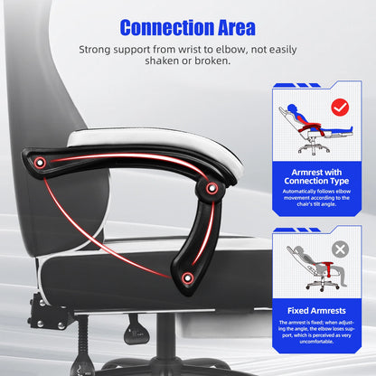 Daccormax Ergonomischer Gaming-Stuhl mit verstellbarer Lordosenstütze und Kopfstütze, Design mit hoher Rückenlehne + faltbarer Fußstütze für PC-Gamer