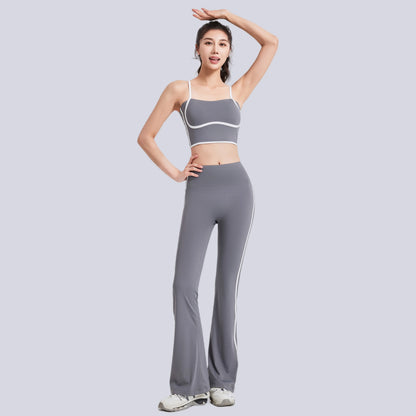 2025 New Striped Fashion Yoga Set Women Gym Clothes Sexy Sports Bra High Waist Yoga Flared Pants Running Hip Lift Fitness Pants