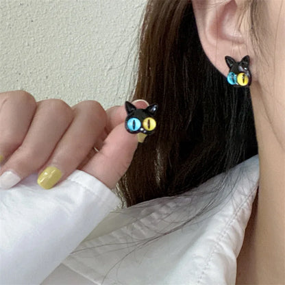 2023 New Fashion Cute Animal Stud Earrings Women Cartoon Small Black Cat Bear Shark Dinosaur Earring Ear Stud Girl Funny Jewelry.