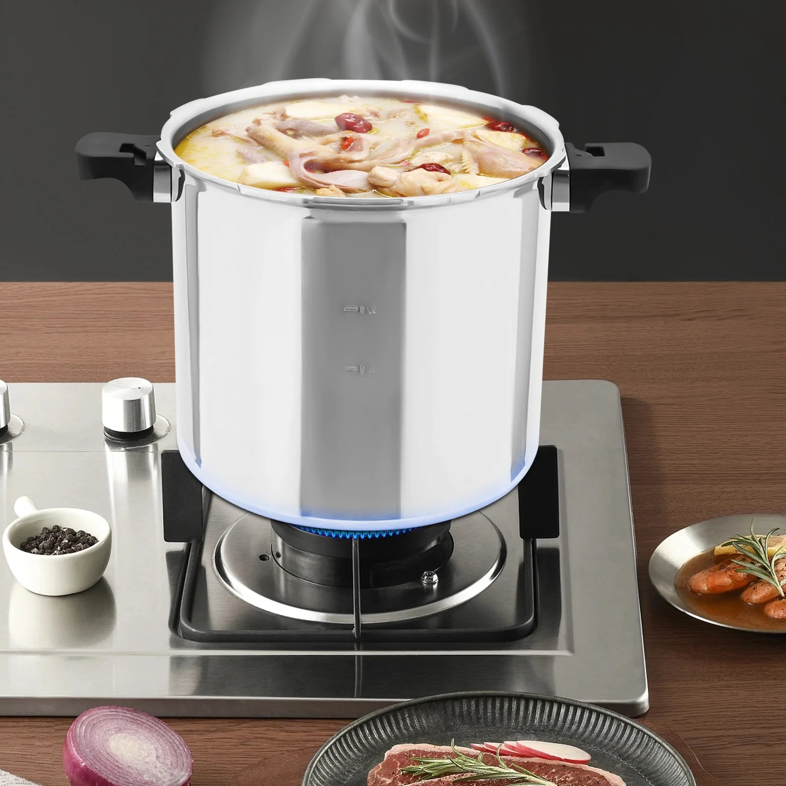 22L Large Capacity Pressure Canned Pot With Pressure Gauge Release Valve, Silver New Model.