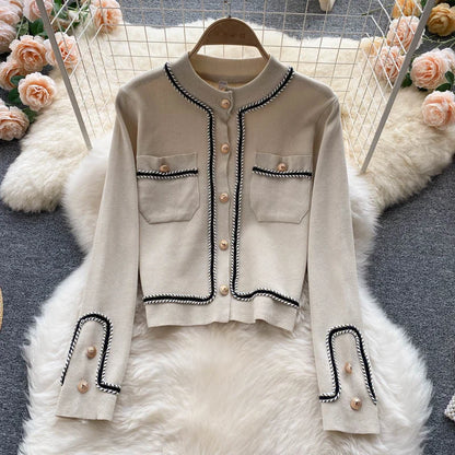 New Autumn Korean Fashion Casual Knit Two Piece Set Women Sweater Cardigan Crop Top + Wide Leg Pant Suits Tracksuit 2 Piece Sets.
