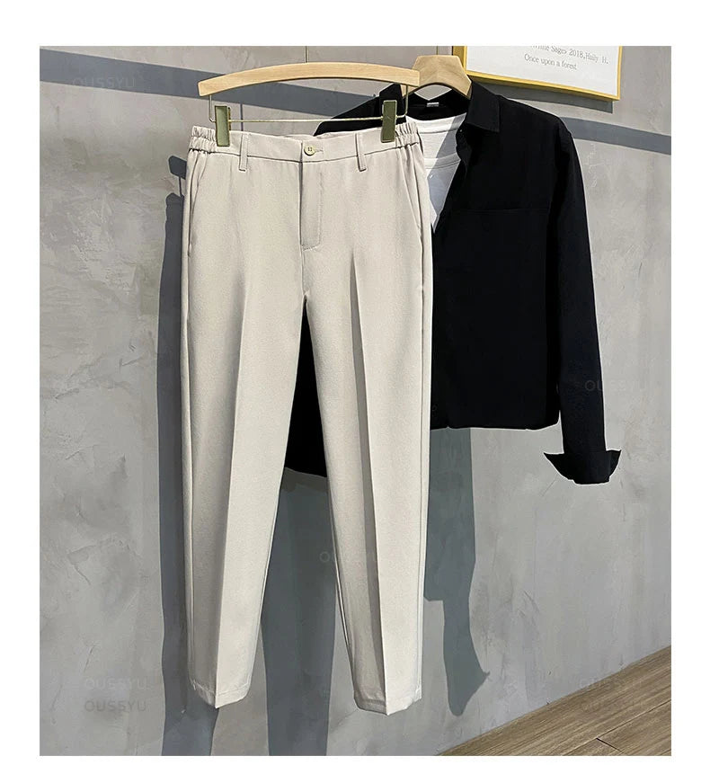 2025 Autumn Winter Men's Casual Pants Suit Pant Slim Fit Work Elastic Waist Jogging Business Trousers Male Black Plus Size 40 42.