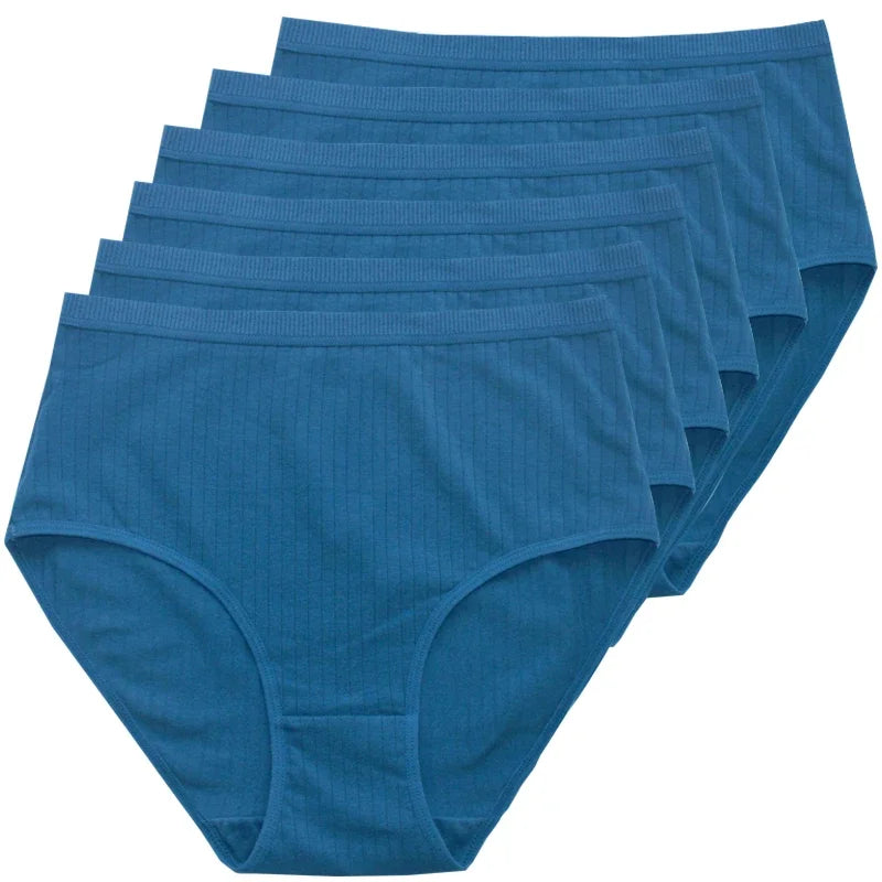 6pcs Cotton Women Panties Lady Plus Size Underwear High Waist Briefs Breathable Solid Color Female Lingerie Shorts
