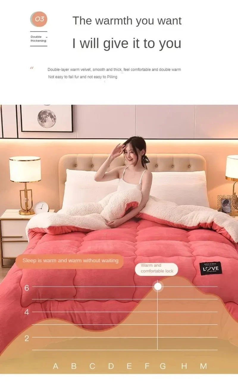 Lamb Velvet Winter Quilt Machine Washable Soft and Warm Blanket Spring and Autumn Quilt Super Warm Bedding Queen Comforter 겨울 이불.