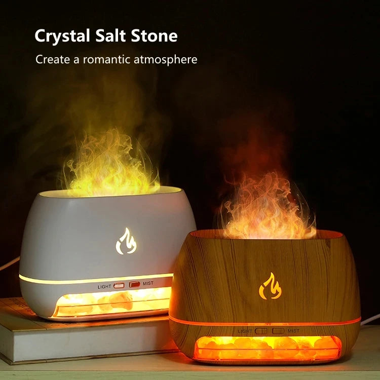 New Himalayan Crystal Salt Stone Aroma Air Humidifiers 3D Flame Fire Colorful Night Light Aromatherapy Essential Oil Diffuser.
