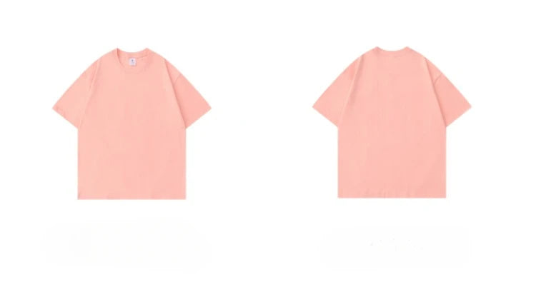 Beige 300g Heavyweight Cotton Short Sleeved T-shirt Summer Round Neck Loose and Base Shirt for Men Women Basic Tee.