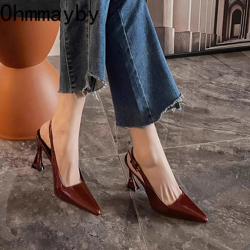 Luxury Designer Summer Women Sandals Fashion Pointed Toe Singbacks Shoes Ladies Elegant High Heel Stripper Sandalias.