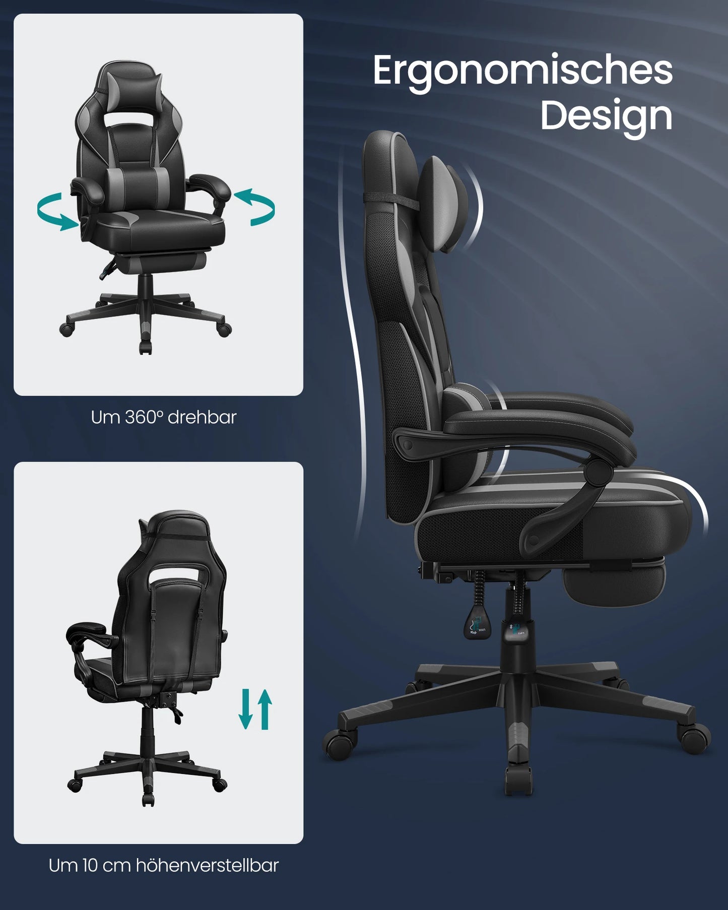 SONGMICS Gaming-Stuhl, ergonomischer Bürostuhl, Home-Office