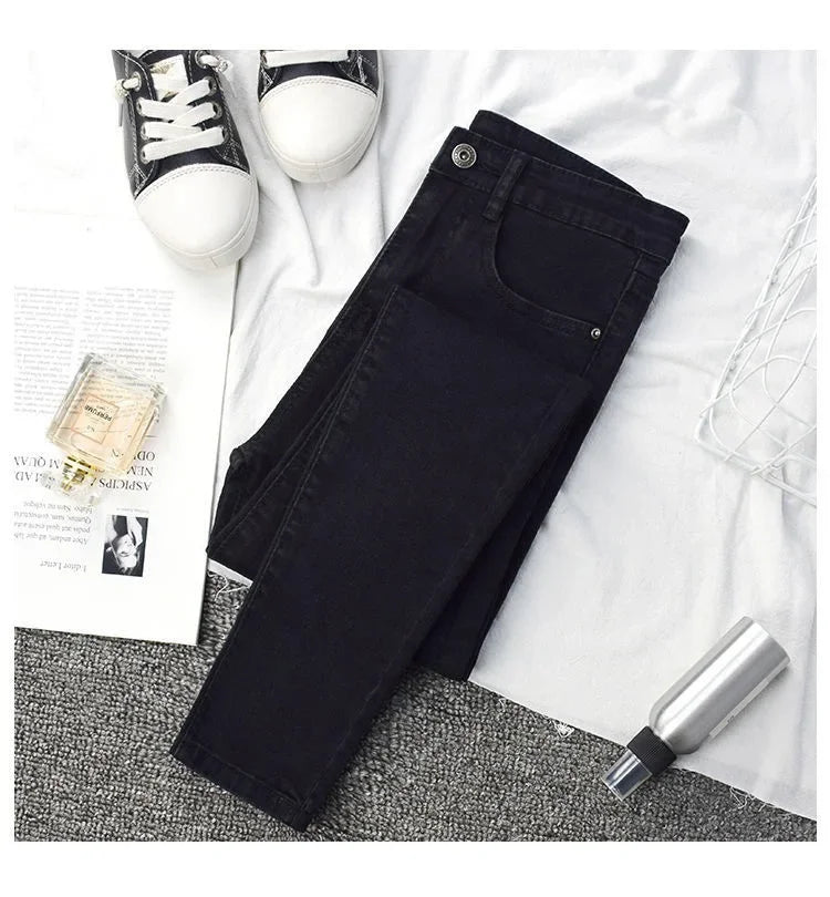 High-waisted Slimming Jeans Women's Cropped Pants Spring Autumn 2021 New Elastic Tight Slims Smooths Your Silhouette Pencil.