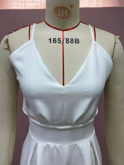 Women Sexy Jumpsuits Backless V-neck Spaghetti Strap Lace-up New Summer Sleeveless Elegant Street Wide-leg Pants Long Rompers