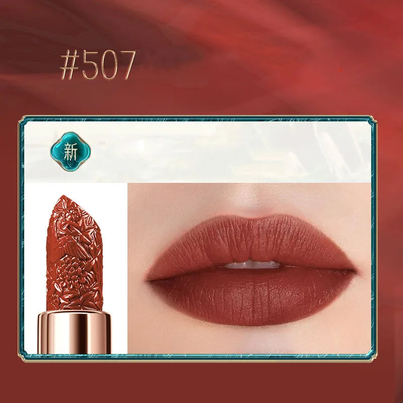 Chinoiserie Carving Lipstick Waterproof Long Lasting Women Velvet Lip Glaze Sexy Women Lip Tint Mud Cosmetics For Gifts