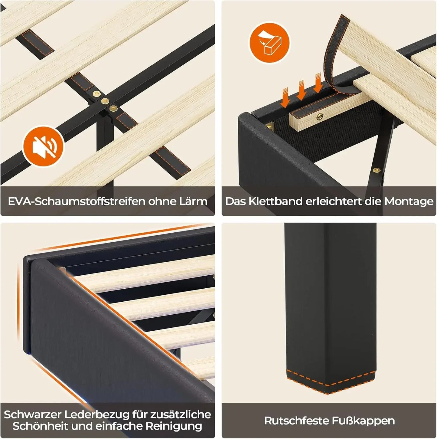 LED-beleuchtetes 180 x 200 cm großes Polsterbett mit Gestell, Gitterbettgestell, schwebender schwarzer Bettrahmen für Schlafzimmer