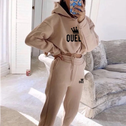 2025 herbst Winter Frauen Sweatshirt Set Einfarbig Casual Einfache Mit Kapuze 2-teiliges Outfit Set Mode Gym Jogging Frau Hose Sets