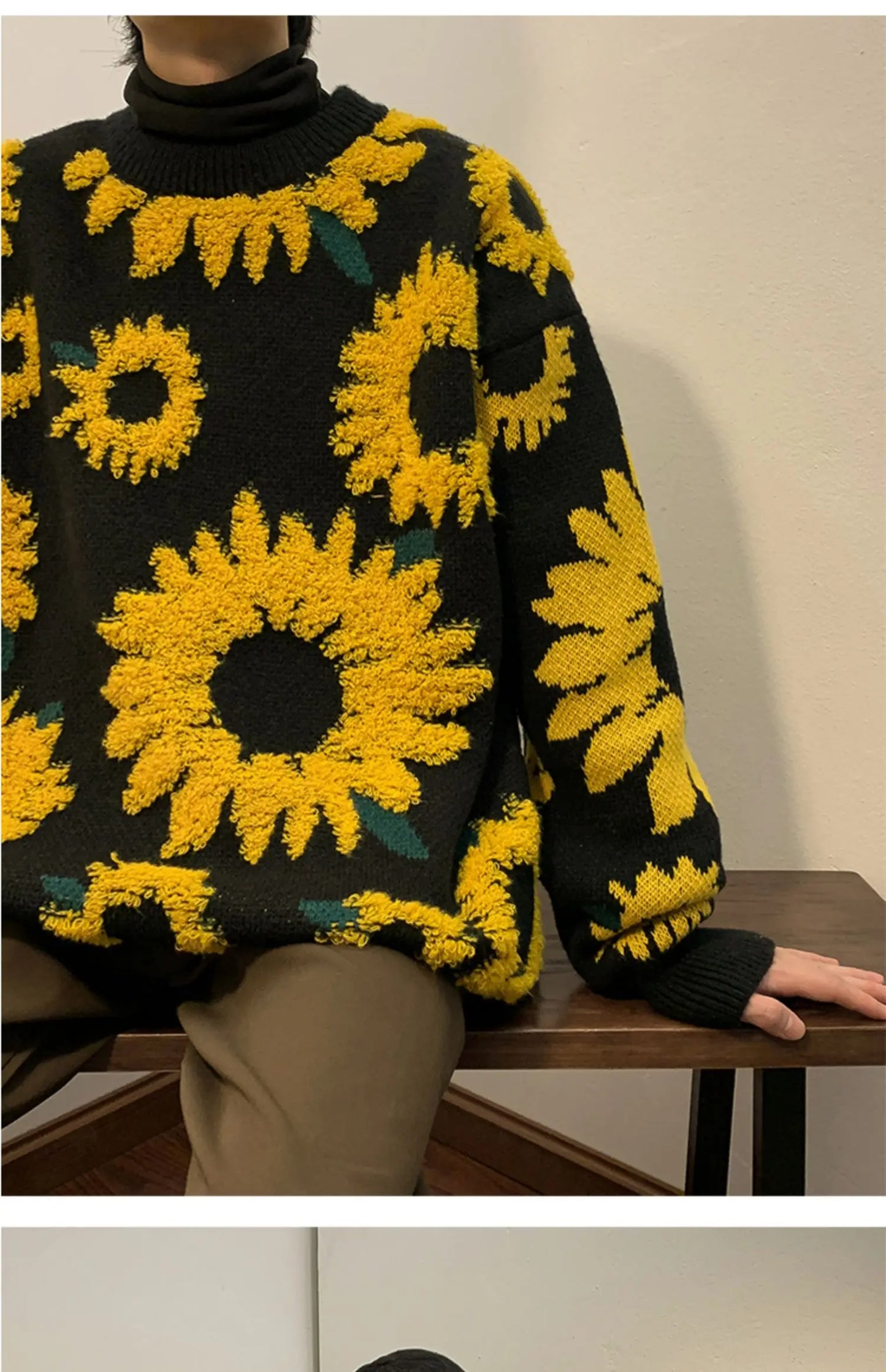 2024 Sweater Winter Sunflower Warm Sweaters  Fashion Male O-Neck Pullovers Sweater Men Loose Casual Sweater Thick Knitted Unisex.