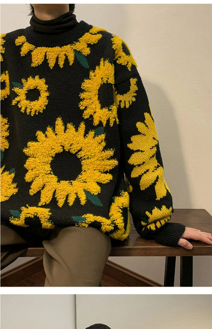 2024 Sweater Winter Sunflower Warm Sweaters  Fashion Male O-Neck Pullovers Sweater Men Loose Casual Sweater Thick Knitted Unisex.