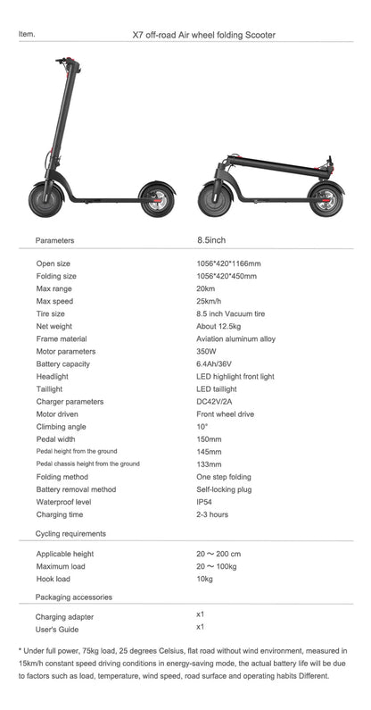 Alnsoor X7 Folding Electric Scooter 350W 36V5Ah 8.5-inch Tire Lightweight E-Scooter Adult Urban Commuting EScooter.