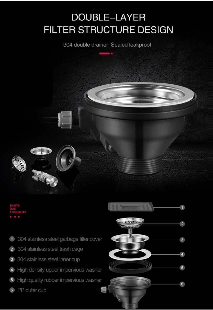 ASRAS Nanometer Black Flip Cover Hidden kitchen Sink 304 Stainless Steel 4mm Thickness Handmade Stepped Sinks Cup Rinser Sinks