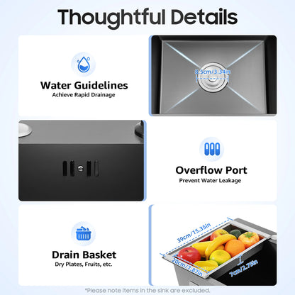 40 x 45 x 20 cm Küchenspüle-Set, Spüle aus Edelstahl 201 mit Abflusskorb und Seifenspender für Küchen, Badezimmer, Waschräume