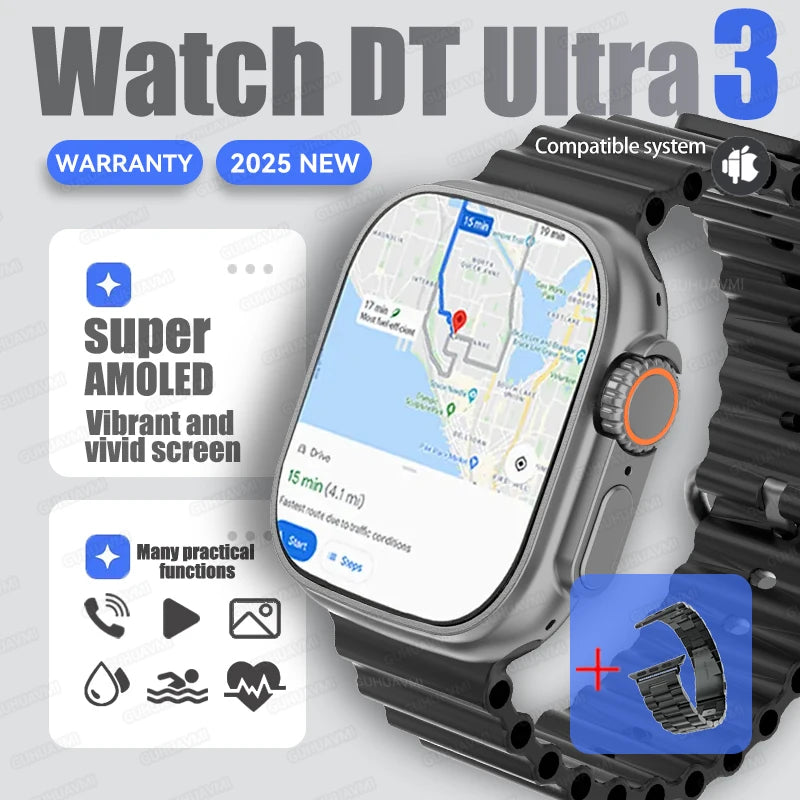 DT Ultra 3 Smartwatch Amoled Screen 4GB MP3 MP4 Player Bluetooth Network Sharing APP Store ChatGPT Smart AI Watch Men Sportwatch