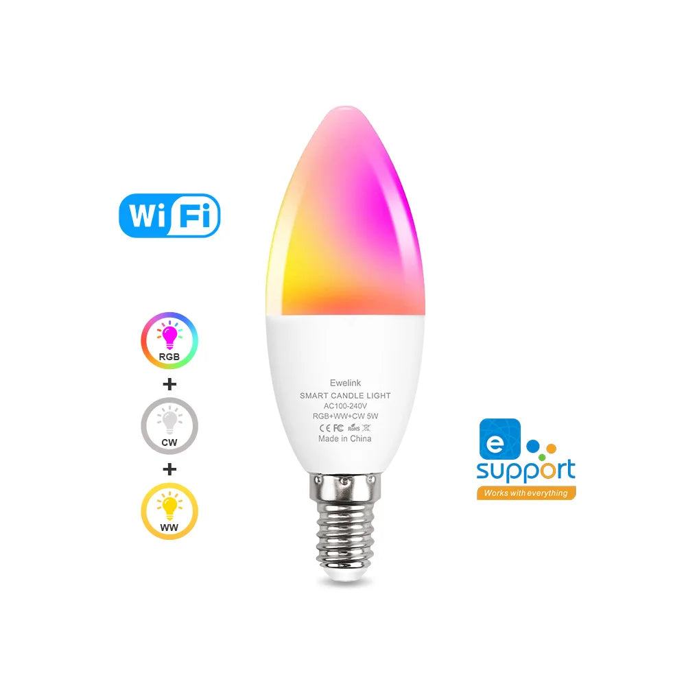 Ewelink E14 Smart Wifi LED-Glühbirne Zigbee RGBCW Kerzenlampe funktioniert mit Alexa Amazon Google Home Yandex Alice Smartthings.