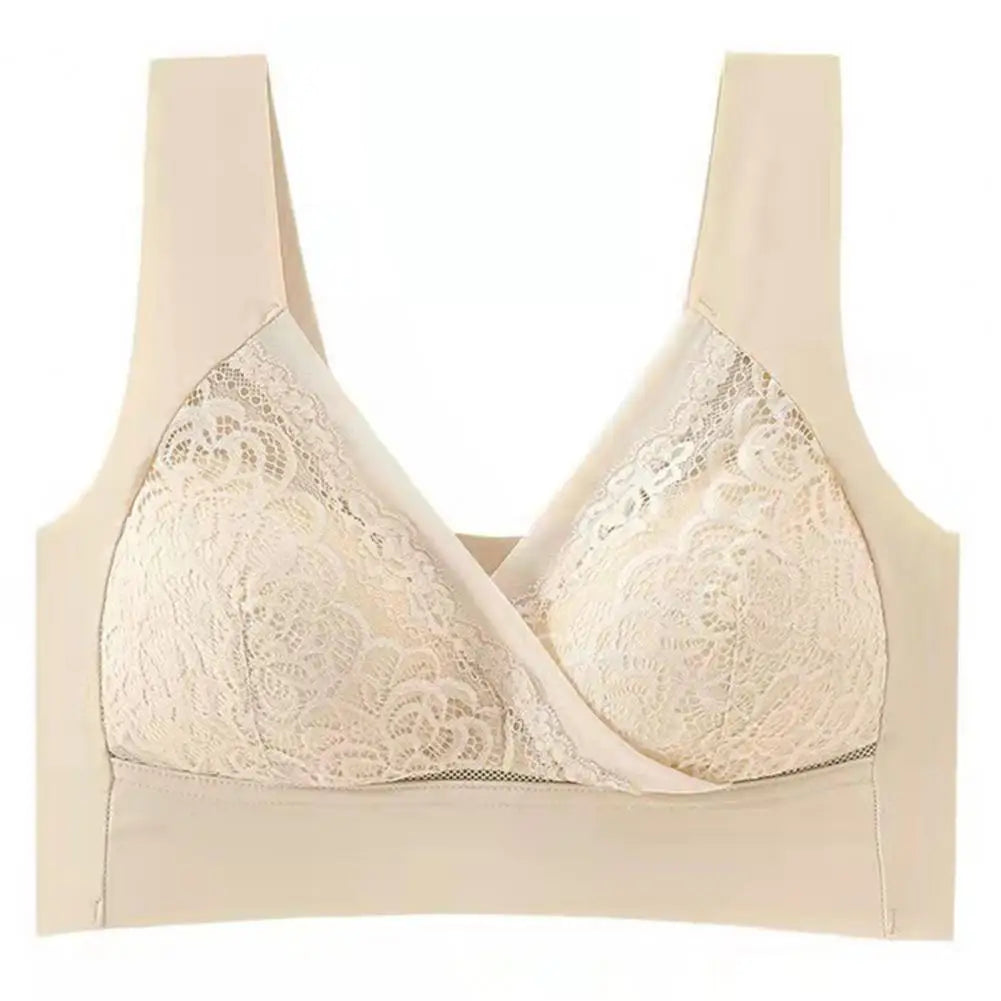 Women Bra Elastic Shoulder Strap Lace Floral Embroidery Maximum Comfort Shockproof Push-up Anti-snagging Wireless Yoga Bra.