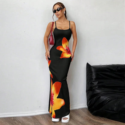 Frauen Sommer Spaghetti Strap Kleid Casual Blumen Druck Bodycon Party Kleid für Urlaub Cocktail Strand Streetwear.