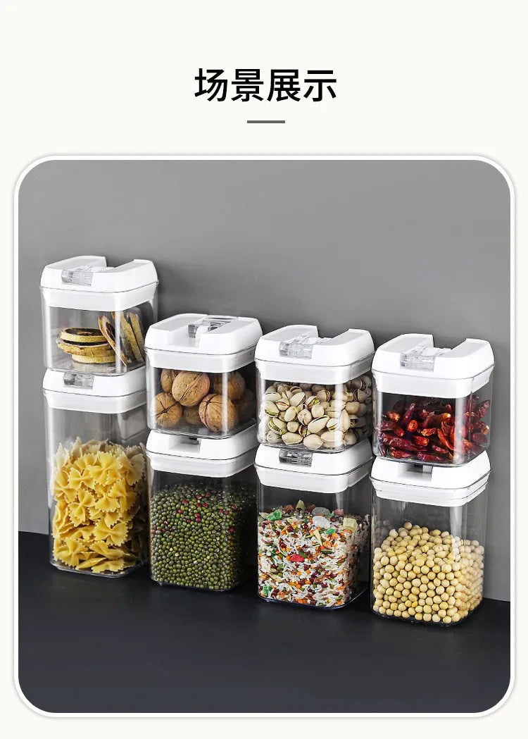 Kitchen Plastic Container Organizer Moisture-Proof Sealed Tank Square Transparent Grain Storage Jar Dried Fruit Snack Box Cans.