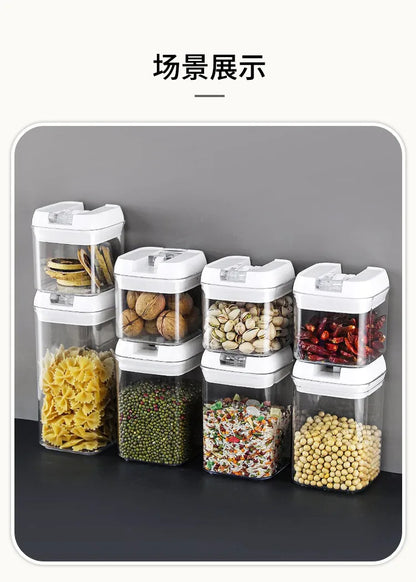 Kitchen Plastic Container Organizer Moisture-Proof Sealed Tank Square Transparent Grain Storage Jar Dried Fruit Snack Box Cans.