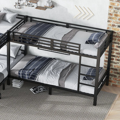 Eisenbett, Etagenbett, dreistufige Leiter, stabiles Gitter, Mehrbettkonfiguration, Betten in verschiedenen Größen, 90 x 200 cm und 140 x 200 cm