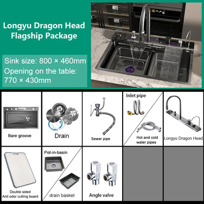 Various Waterfall kitchen Sink  Stainless Steel Multifunctional Large Single Slot Digital Display Sinks