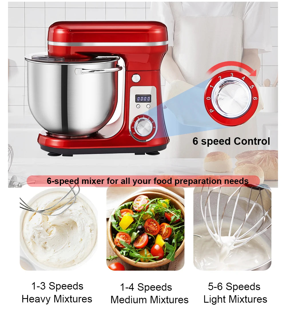 BioloMix Kitchen Food Stand Mixer, Blender, Quiet Motor, Cream Egg Whisk, Whip Dough Kneader, 6-Speed, 1200 W, 6 L, DC.