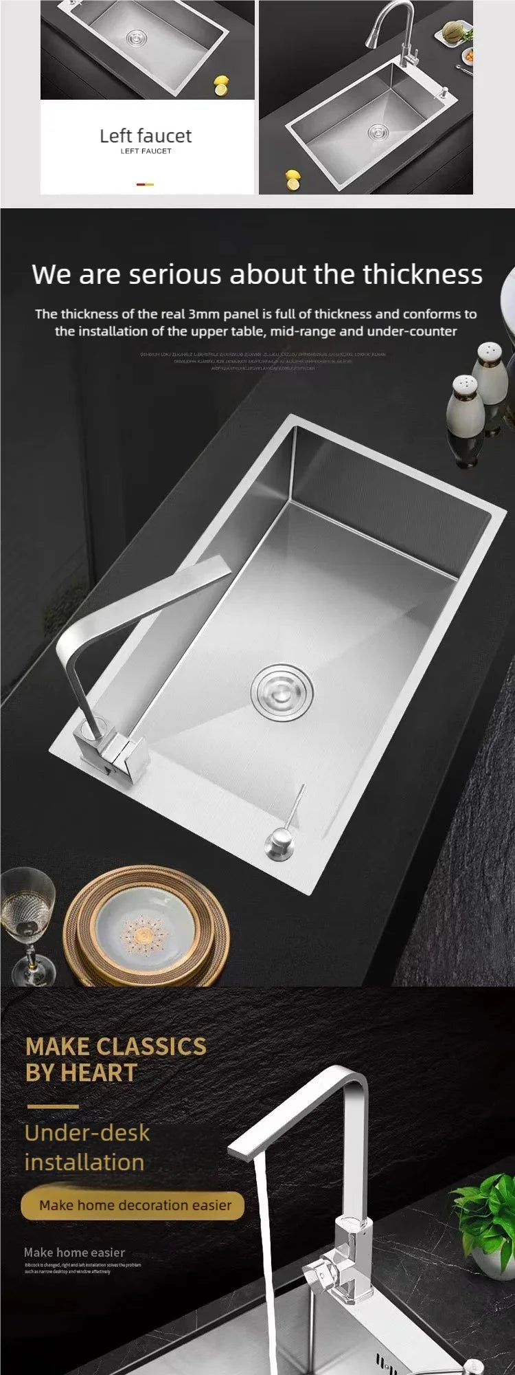 Stainless Steel Kitchen Sink Transversal Side Holes Large Size Single Slot Household Cafeteria Dish and Wash Vegetable Basin