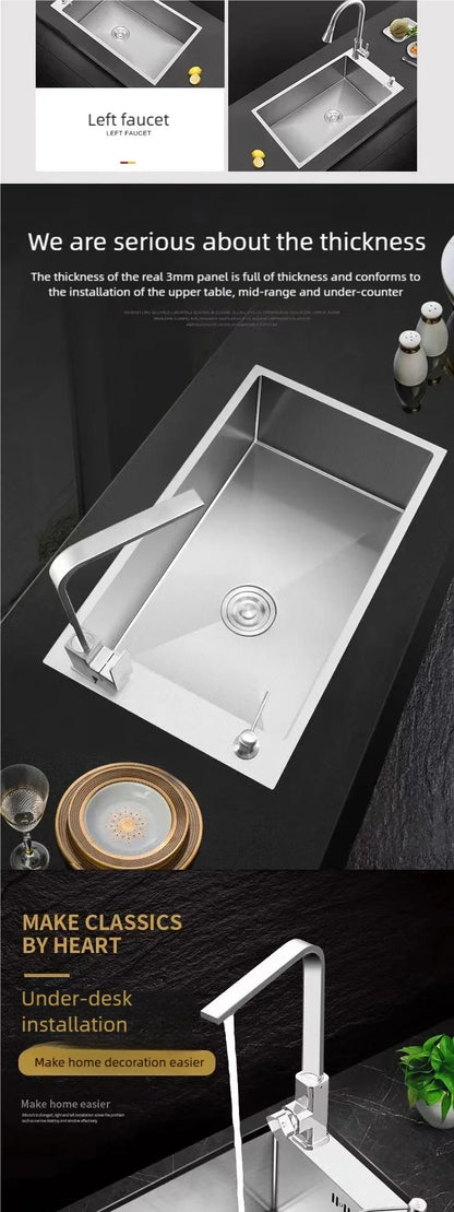Stainless Steel Kitchen Sink Transversal Side Holes Large Size Single Slot Household Cafeteria Dish and Wash Vegetable Basin