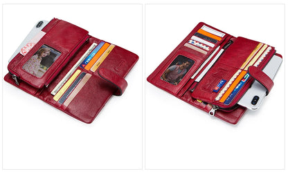 Contact's 100% Genuine Leather Wallet Women Long Coin Purse Hasp Design Clutch Bags Name Engraving Card Holder Wallets Cartera.