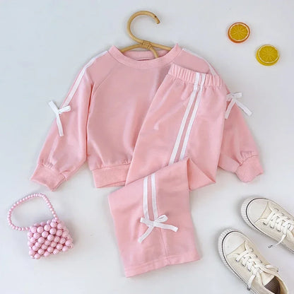 Bear Leader Kids Clothes Girls Autumn Fashion Bow Decoration Pink Sports Top+Pants Two-piece Sets Children's Daily Casual Wear.