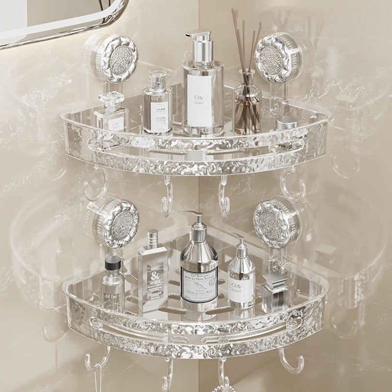 2Pcs Dusche Ecke Regal Wand Saugnapf Lagerung Rack Kein Bohrer Bad Shampoo Kosmetische Veranstalter Halter