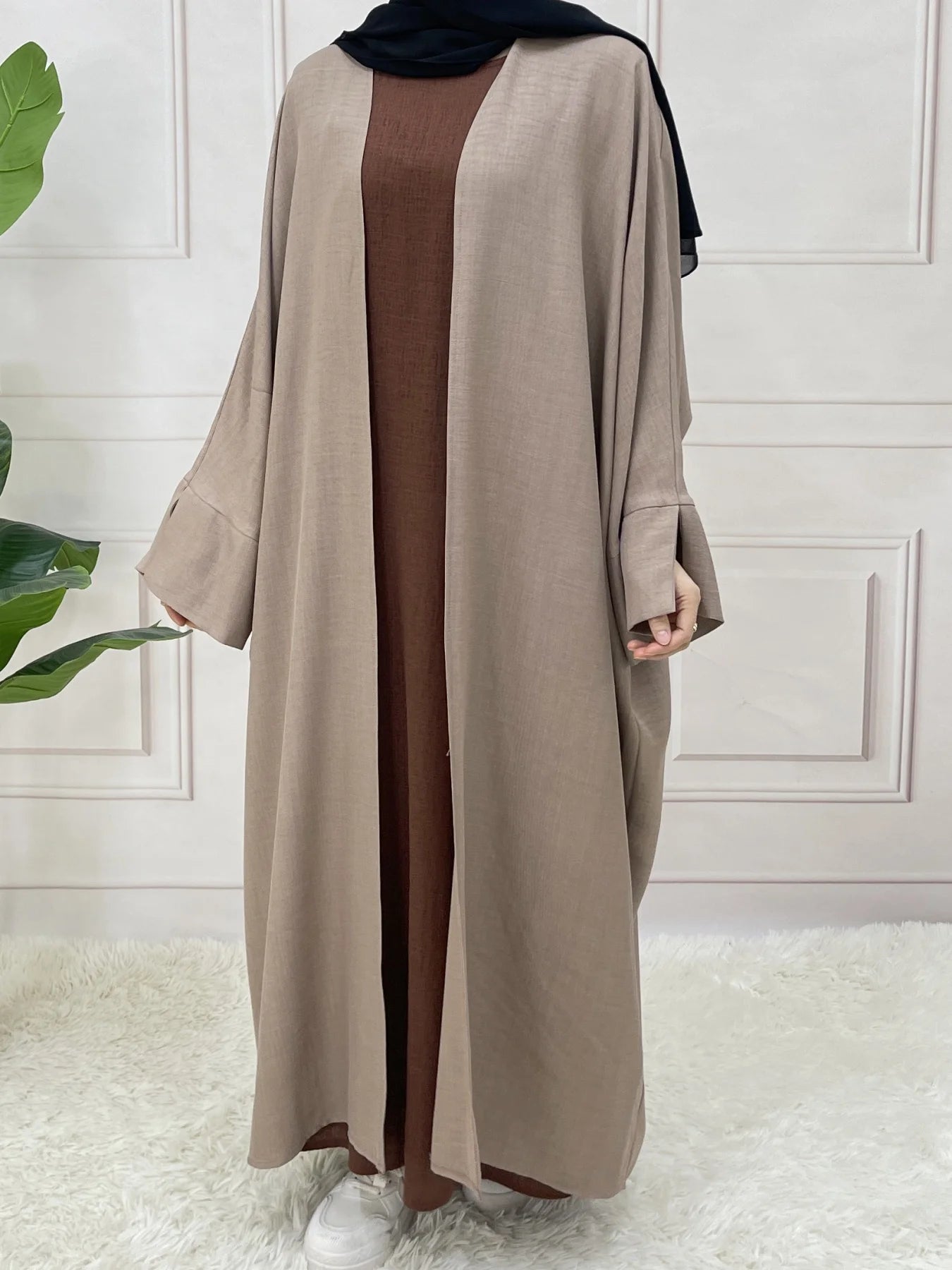 Split Sleeve Open Abaya Kimono Comfort Minimalist Muslim Outfit Islamic Clothing Modest Fashion Without Slip Dress.